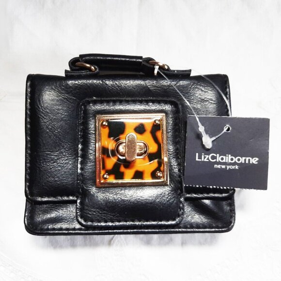 Liz Claiborne Change Purse Black Leopard Accents New With Tags - Picture 1 of 5